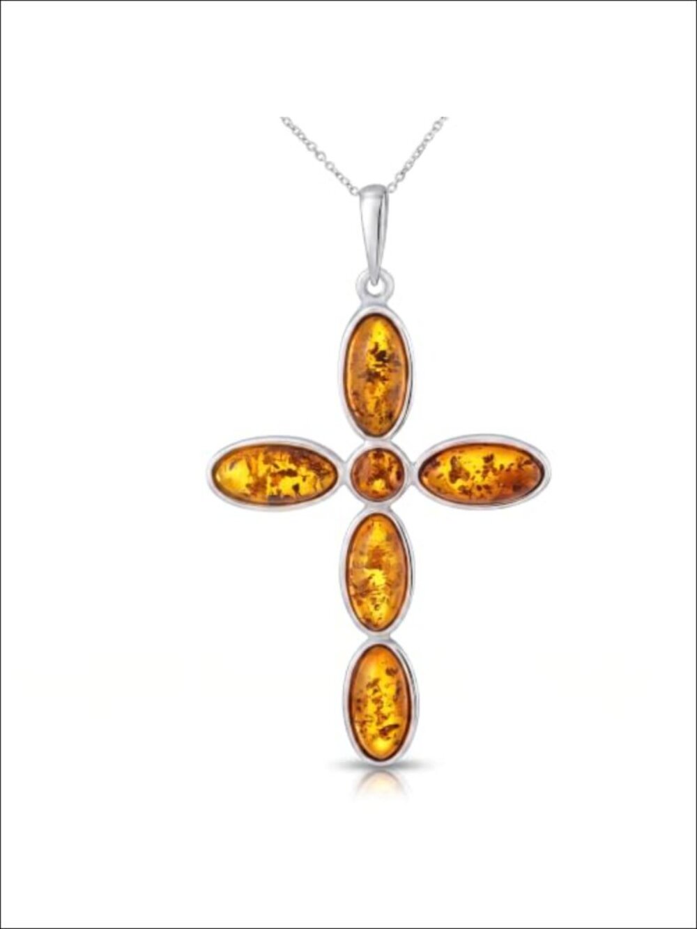 Baltic Amber Cross Pendant Necklace .925 Sterling Silver 18" Chain